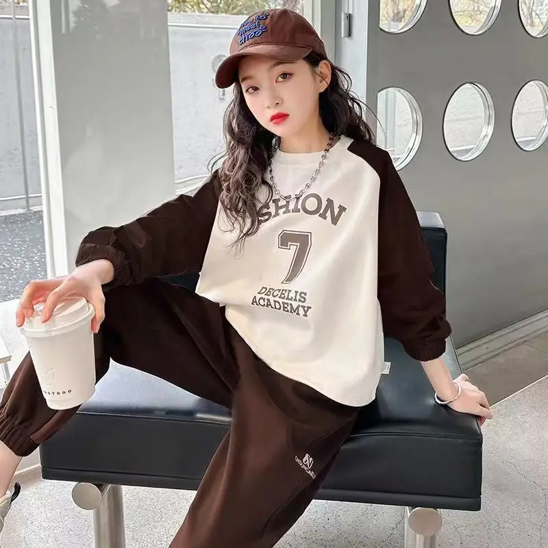 Autumn Winter New Kids Tracksuit Children Girls Clothes Casual Sweatshirt T-Shirt + long Pant Suit Teenager 4 6 8 to 10 12 Year