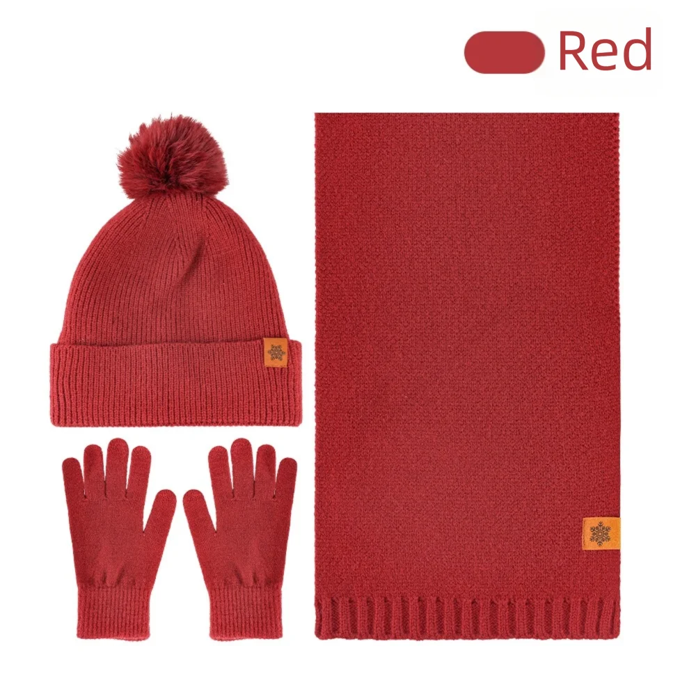 3Pcs/Set Warm Winter Hat Scarf Gloves Set Lining Windproof Knit Beanie Snood Set Thicken Soft Scarf Neck Warmer Suit