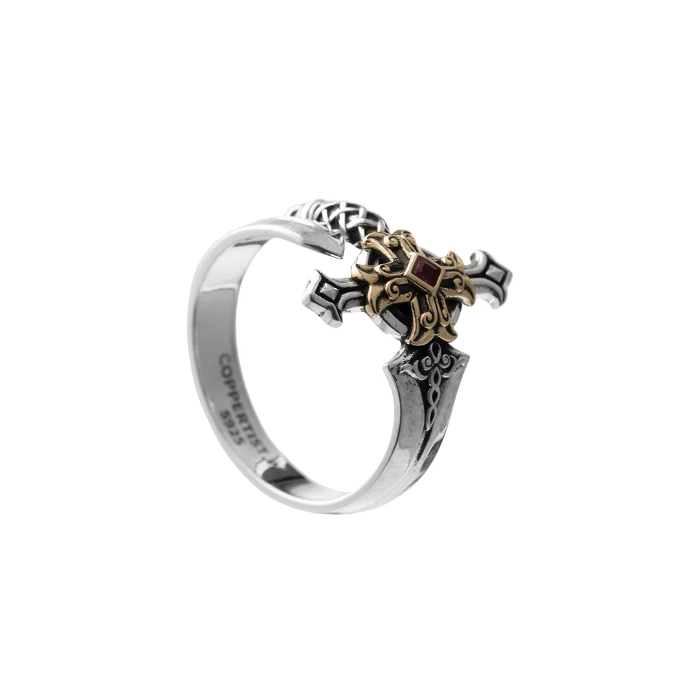 COPPERTIST.WU Judicator Blade Ring 925 Sterling Silver Medieval Fantasy Knight Gothic Ring for Men & Women