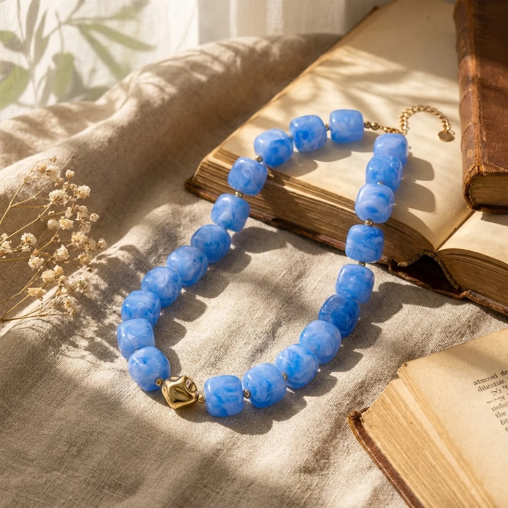 Böhmische Harz-Quadratperlen-Halsketten für Damen und Herren, Vintage Glatte Unregelmäßige Geometrie-Choker, Party-Schmuck-Geschenk – Detail 7