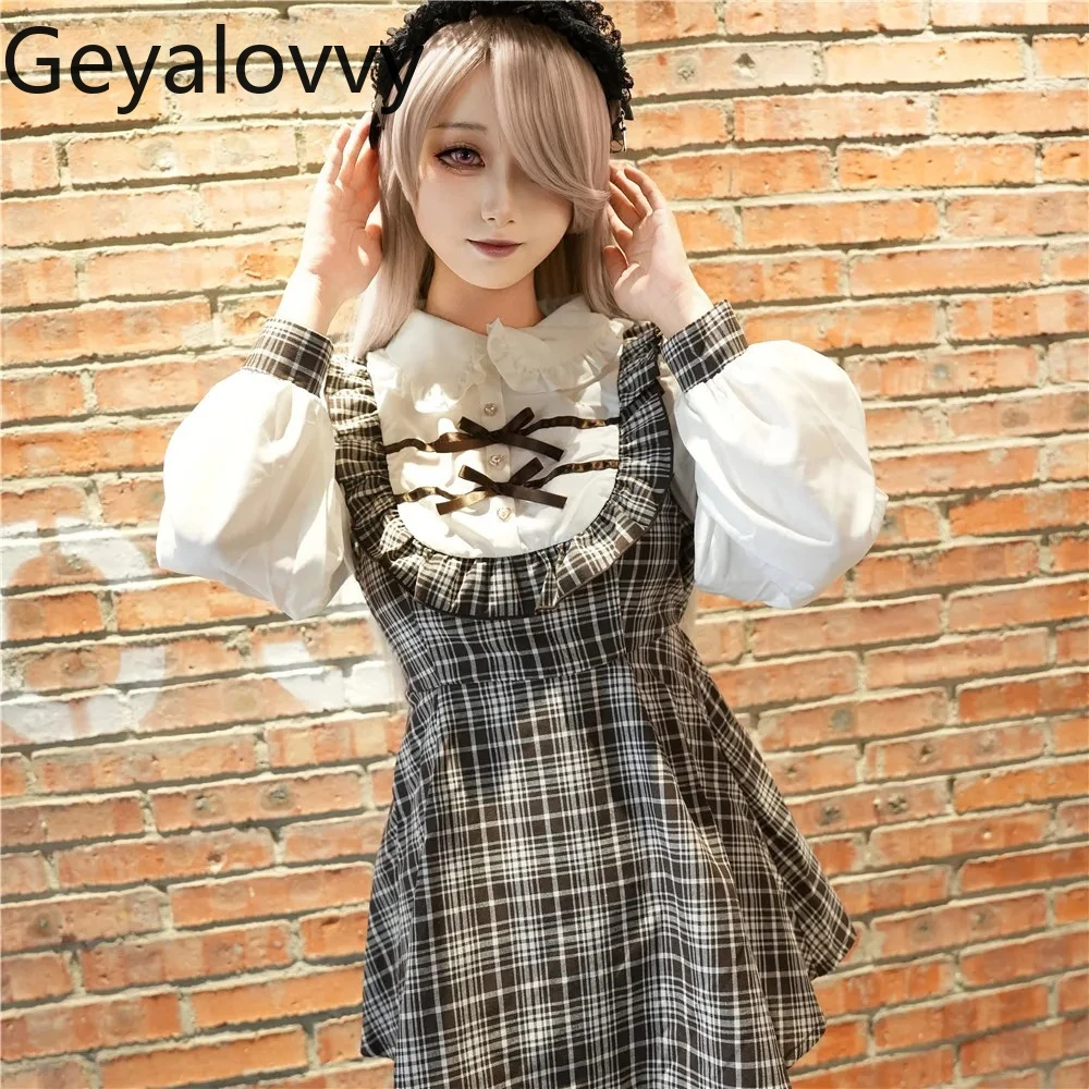 

Новинка 2026: Женский модный костюм-двойка с кружевом, воротником «Питер Пэн», клетчатыми вставками, длинными рукавами, платье и шорты