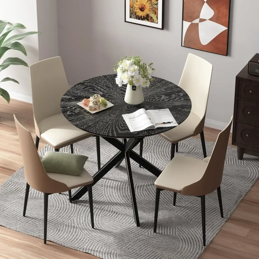 

5-Pieces Dining Table Set for 4,36 inch Small Kitchen Table and Chairs Set Modern Metal Cross Base Dinner Table with 4 Cushioned