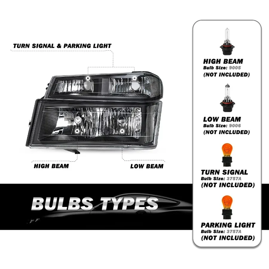 4 قطع مجموعة مصابيح أمامية متوافقة مع 04-12 تشيفي كولورادو / 04-12 جي إم سي كانيون / 06-08 مصابيح أمامية Isuzu I-Series مع شريط ممتص للصدمات #2
