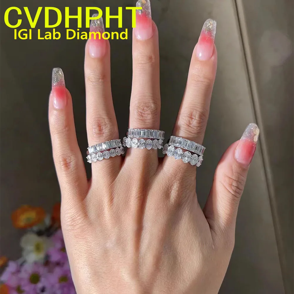 Perfect 18K Lab grown diamonds Oval Cut Diamond Eternal Wedding Ring In D-F Color Ranging From 0.2 Ct to 0.5ct
