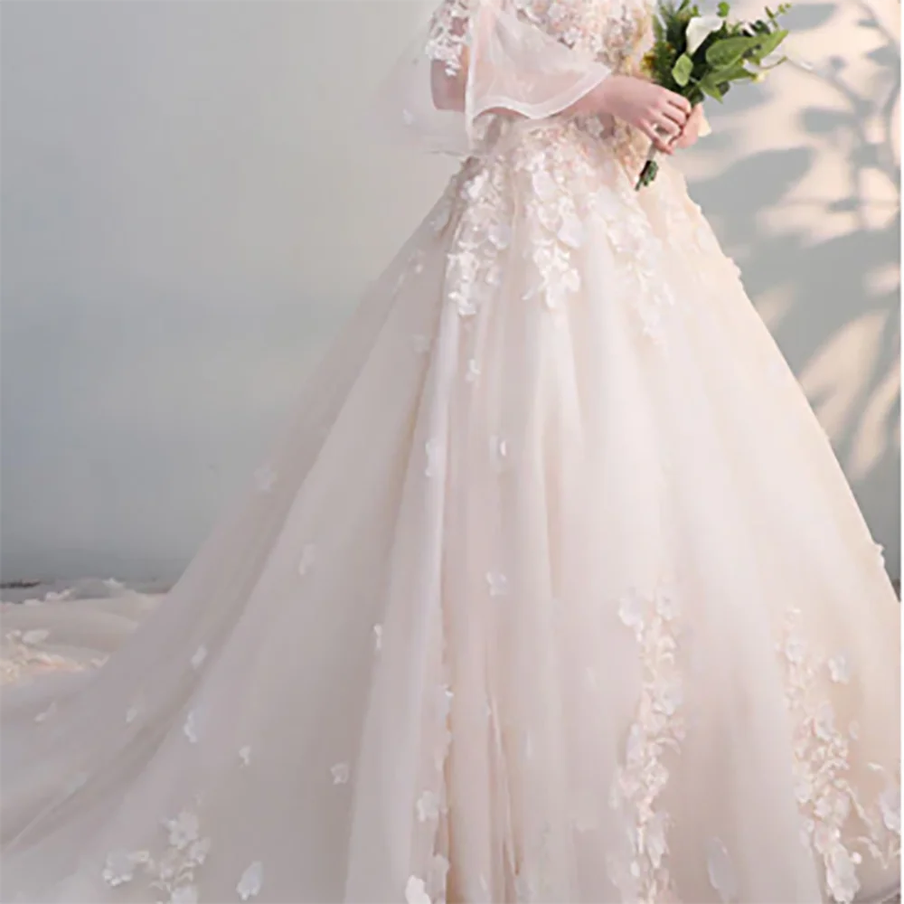 

Luxury Elegant Off Shoulder Appliquins Lace Ball Gown Bride Wedding Dress Bridal Gowns Customized