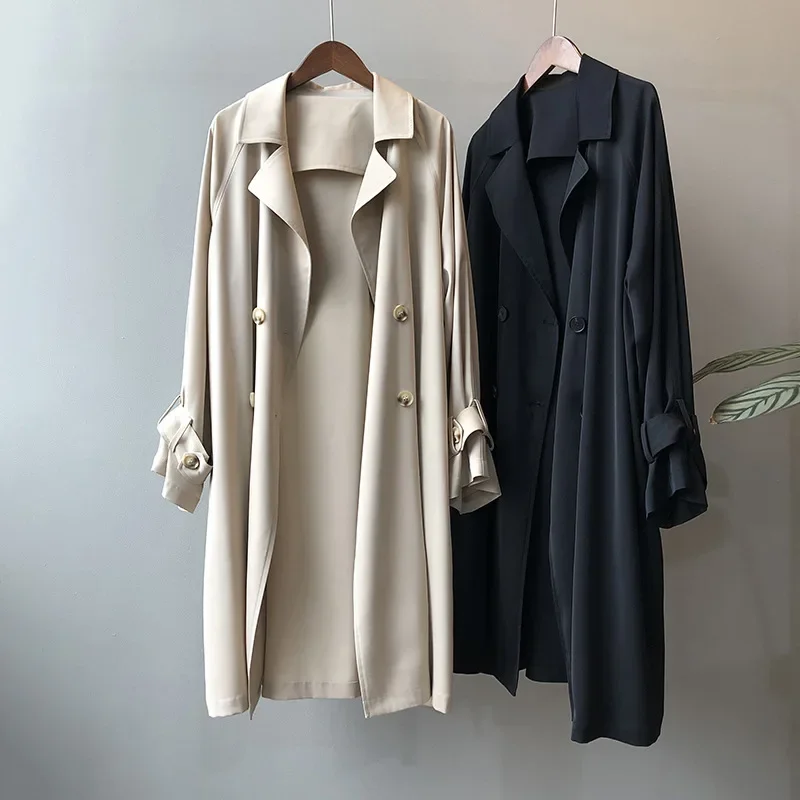 MRMT 2024 Brand New Women's Windbreaker Female Long Korean Temperament Loose Solid Color Knee Length Coat Female Coat