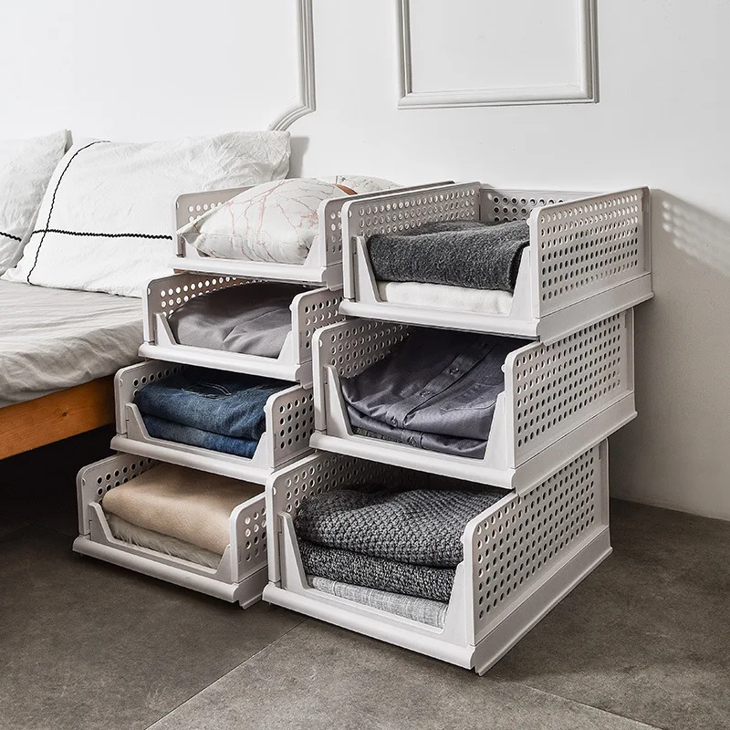 Wardrobe Closet Clothes Organizer Stackable Drawer Shirt Storage Basket Box Plastic Multi-layer Clothe Rack Storage Tool Bedroom