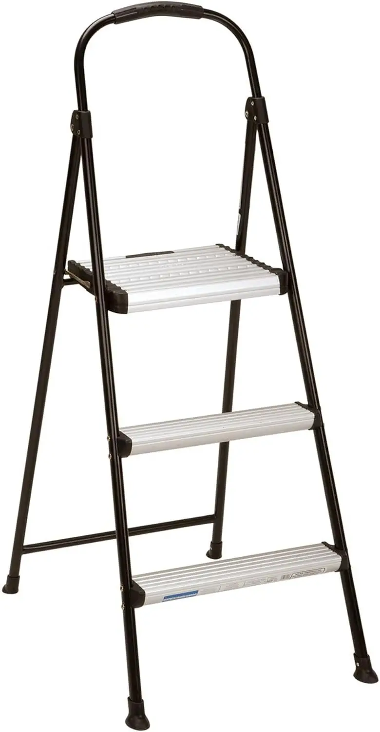 

Lightweight Three-Step Folding Step Stool, Large Platform, One-Hand Release, Non-Marring Leg Tips, Aluminum and Steel Frame for