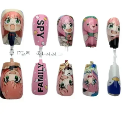 Anya anime niedlich chibi gefälschte nägel cartoon kawaii falsche nägel kurzer sarg 30 teile/satz händler drücken auf nägel kreative nagels pitzen