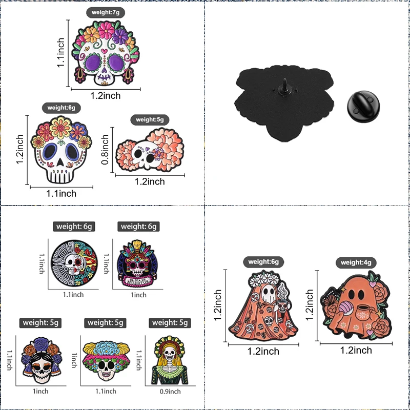 Mexican Day Of The Dead Skeleton Calavera Enamel Pin Mexican Folk Art Lele Doll Axolotl Salamander Brooch Bag Badge Jewelry Gift
