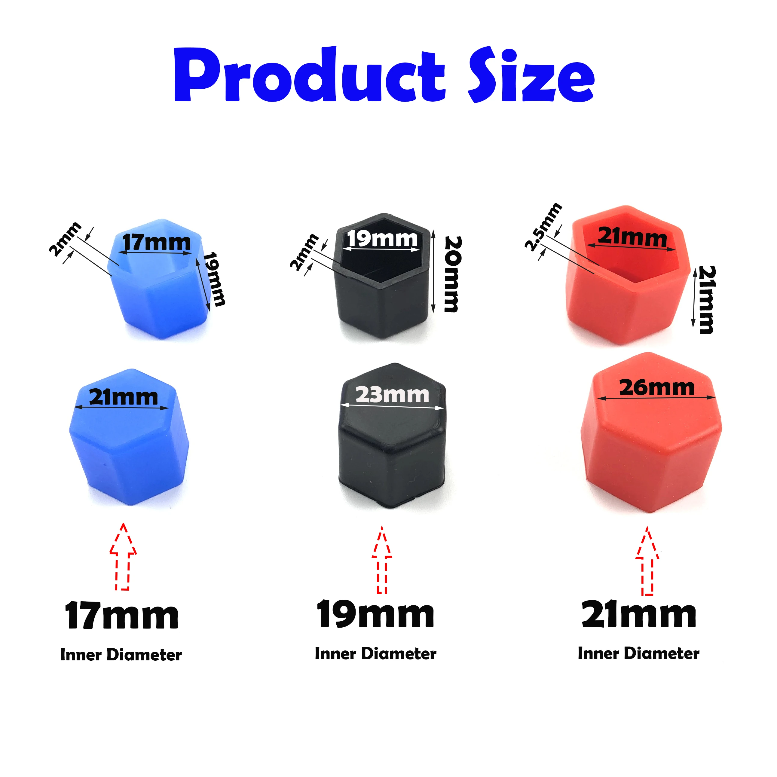 24pcs/package 17/19/21mm Silicone Hexagonal Socket Car Wheel Hub Screw Cover Nut Caps Bolt Rims Exterior Decoration Protection