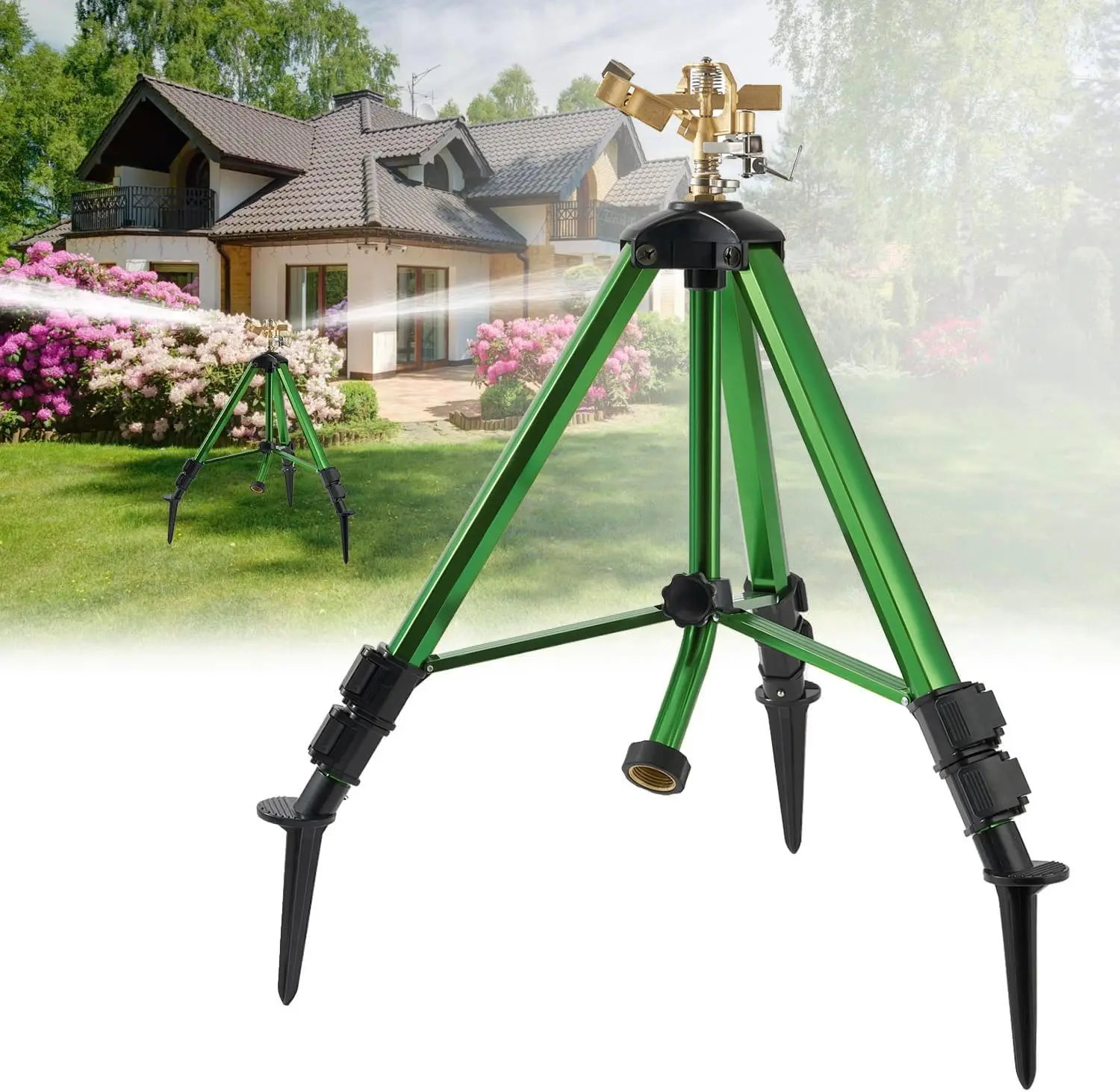 

Tripod Sprinklers for Yard, Impact Sprinkler on Tripod Base,Heavy Duty Brass Sprinklers,360 Degree Large Area Irrigatio
