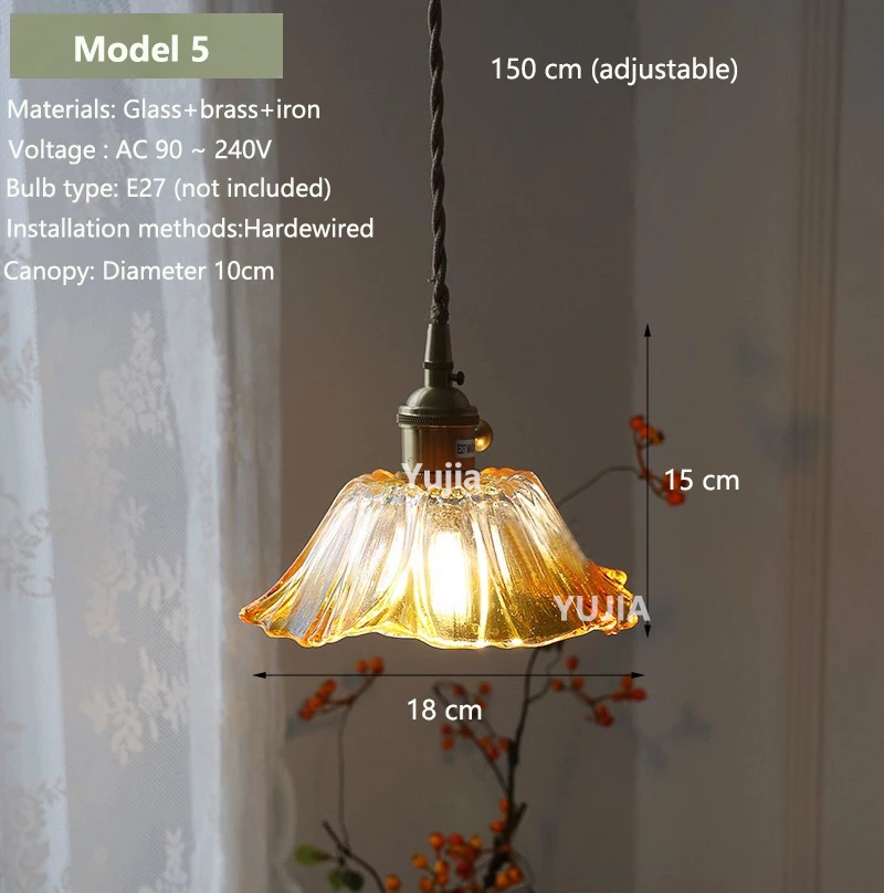 Hanglamp in meerdere stijlen Amberglas Lmapshade Messing Vintage bedlampje Verstelbare hanglamp Keukeneiland Eetkamer - afbeelding 1