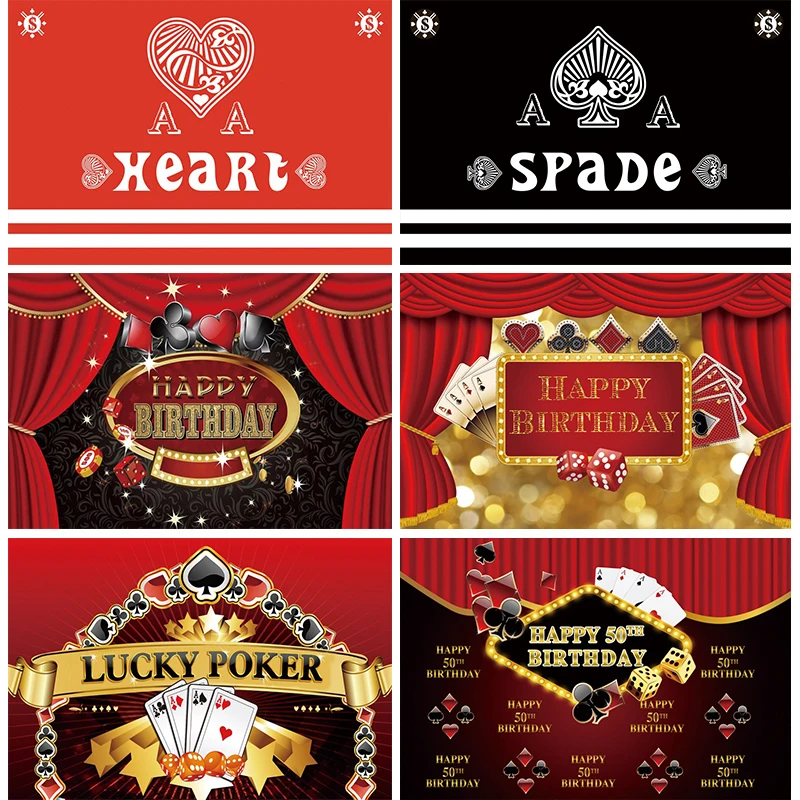 

Casino Backdrop Casino Theme Party Decorations Birthday Banner Spade Heart Lucky Poker Chips Photo Background Photography Props