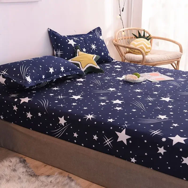 WASART Elastic fitted sheet mattress protector cover romance star night print luxury double bed couple bedsheet king size 180cm