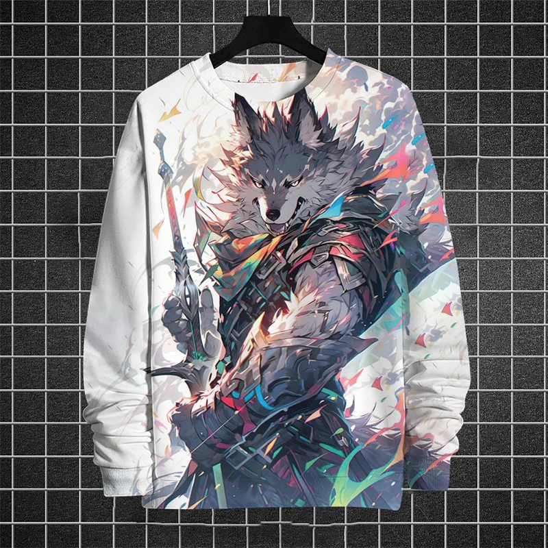 Ukiyoe Pattern Hoodie For Men Japanese Animal 3D Printed Sweatshirt Autumn Long Sleeve Tops Loose Pullovers Round Neck Hoodies