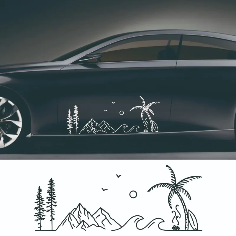 

Car Vans Camper Carvan Stickers Forest Wave Mountains & Palm Tree Decoration Decals Vinyl Accessories Waterproof