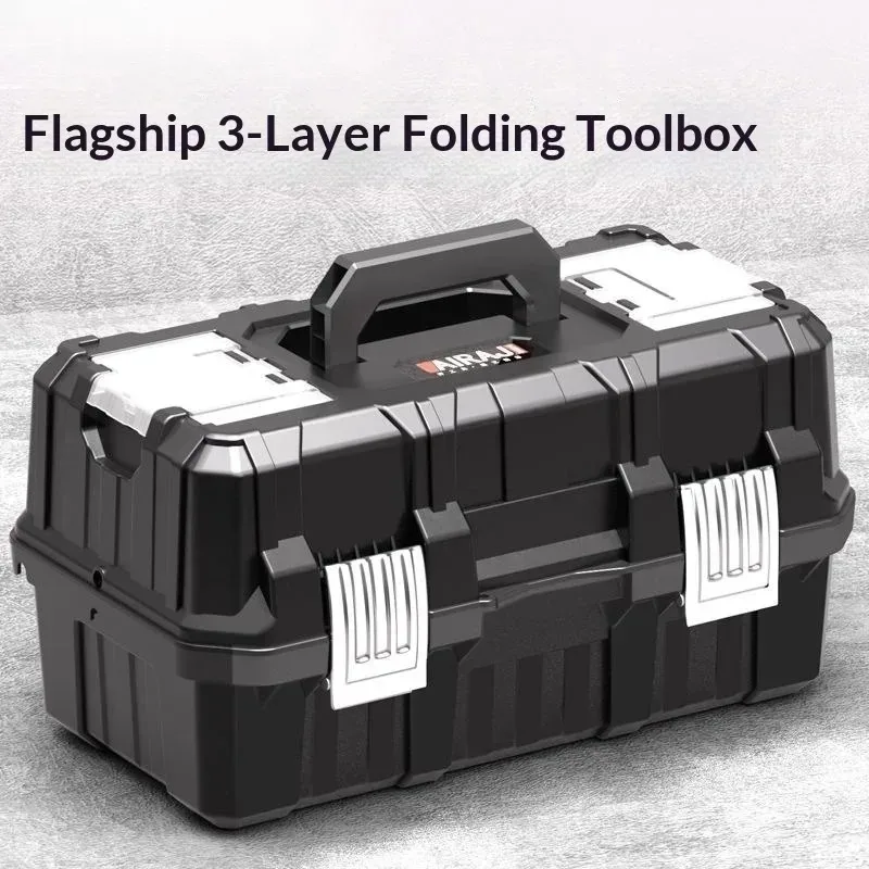 Portable Multipurpose Tool Chest for Car Home Electrician Hardware Organizer Storage Box Foldable 3 Tier Heavy Duty Toolbox