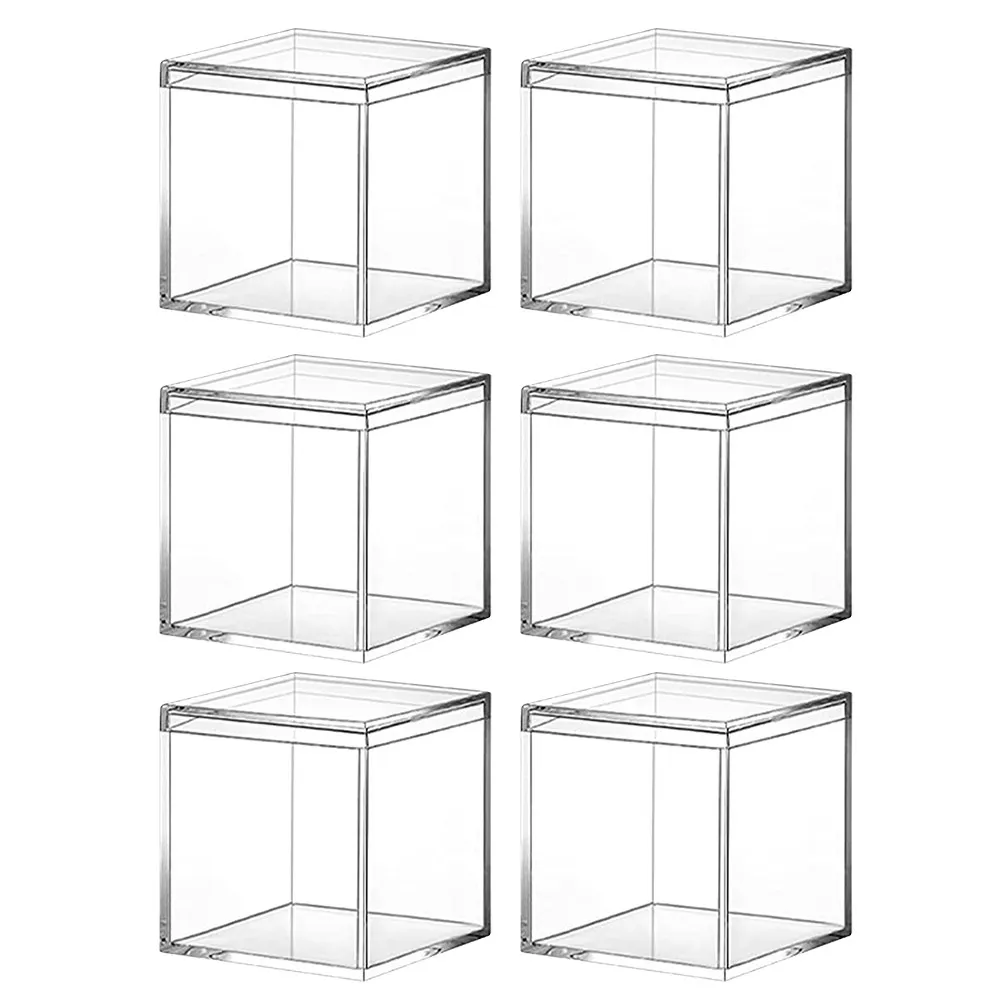 

Набор из 6 прозрачных акриловых кубических коробок: квадратные контейнеры для конфет, органайзеры для хранения украшений, подарочные коробки