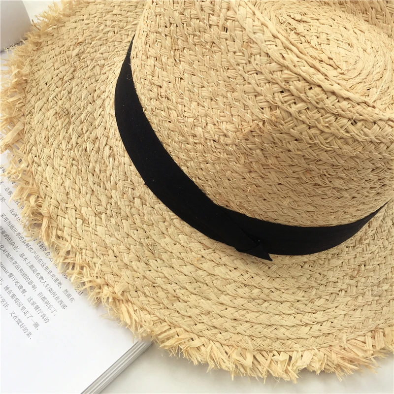 Natural Large Wide Brim floppy hat Raffia jazz Straw Hat Women Summer Fringe Beach Cap hand Weave sun Hat wholesale  beach hat