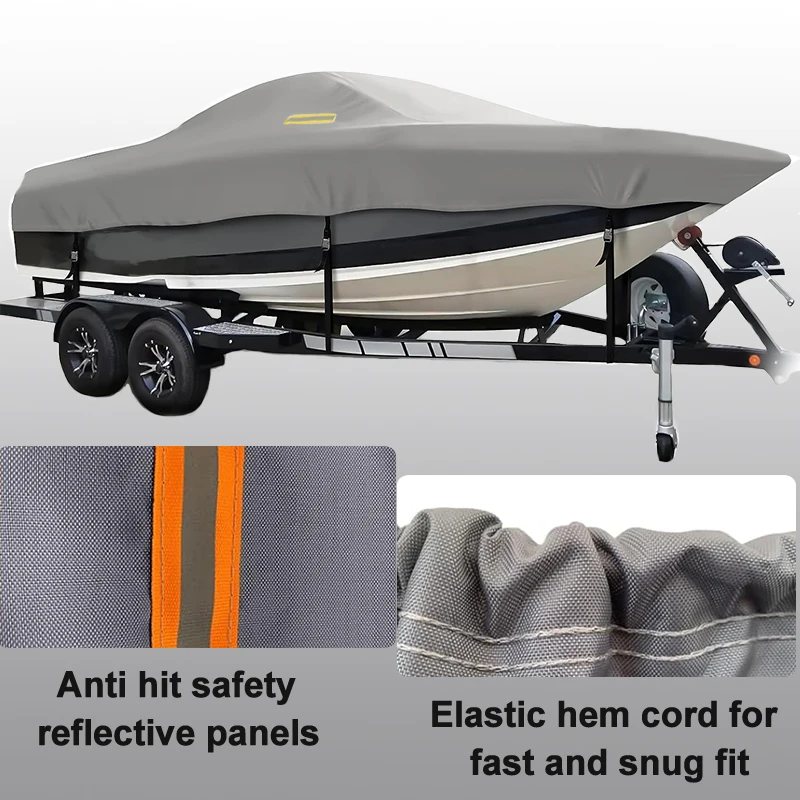 Customized Marine Grade 600D Polyester Waterproof Boat Cover With Reflective Straps UV Proof Boat Cover