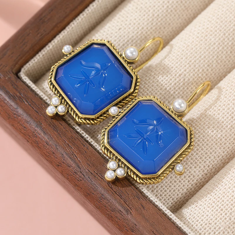 Intaglio Jewelry, Blue Earrings, Antique Victorian Style Jewelry, Wedding Earring, Personalized Gifts for Her, Gift for Mom