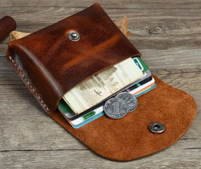 Handwork Vintage Leather Coin Purse Genuine Leather Minimalist Coin Case Men Mini Leather Coin Pouch Card Cowhide