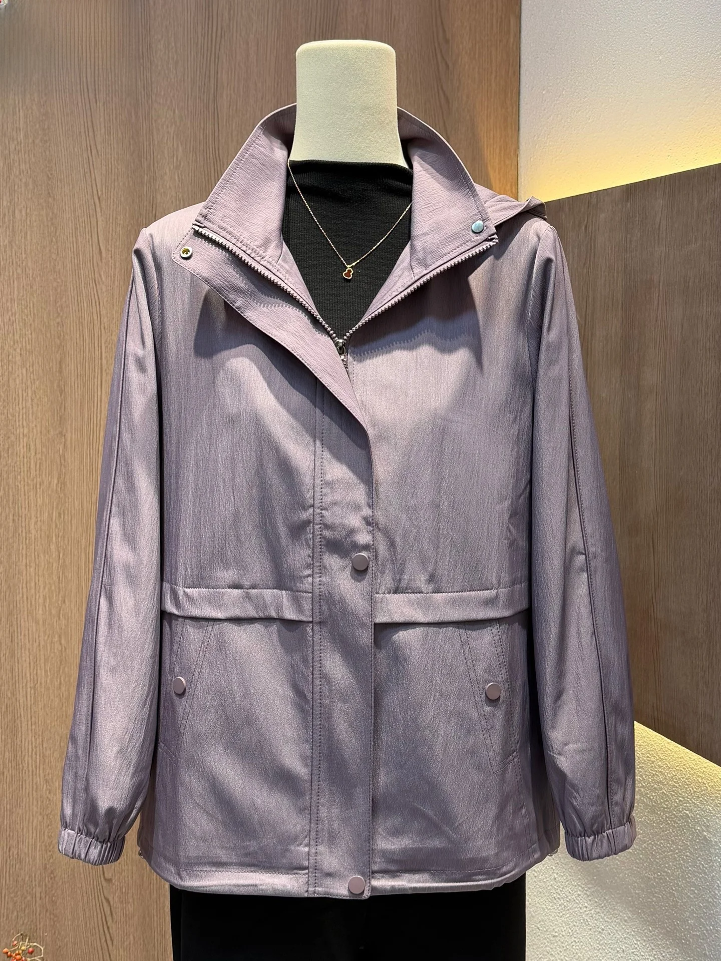 

Faionable ort Hooded Jaet Loose Fit Spring 2026 Women's Mid-Aged Clothing Brand New Sle Polyester Nylon Spandex