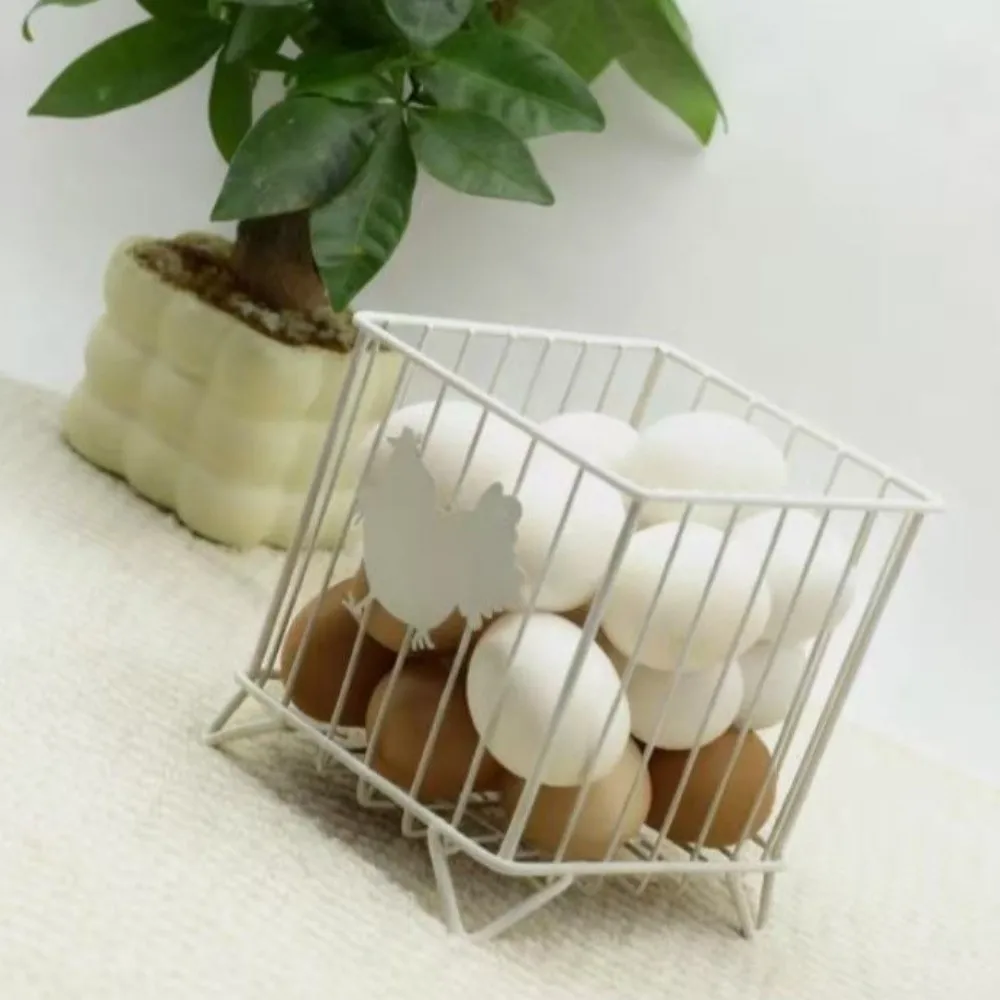 Rustic Egg Gathering Basket Openwork Iron Hen Pattern Storage Basket Sturdy Decorative Food Storage Box Refrigerator Storage