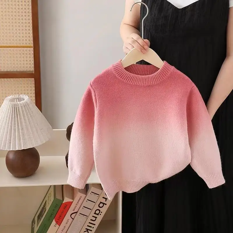 

Boy Girl Sweater Spring and Autumn 2026 New Fashionable Children's Gradient Pink Outerwear Knitted Sweater
