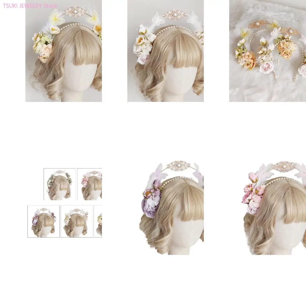 

62KE Красочный цветочный декор Тонкий боковой обруч для волос Модные женские аксессуары для косплея