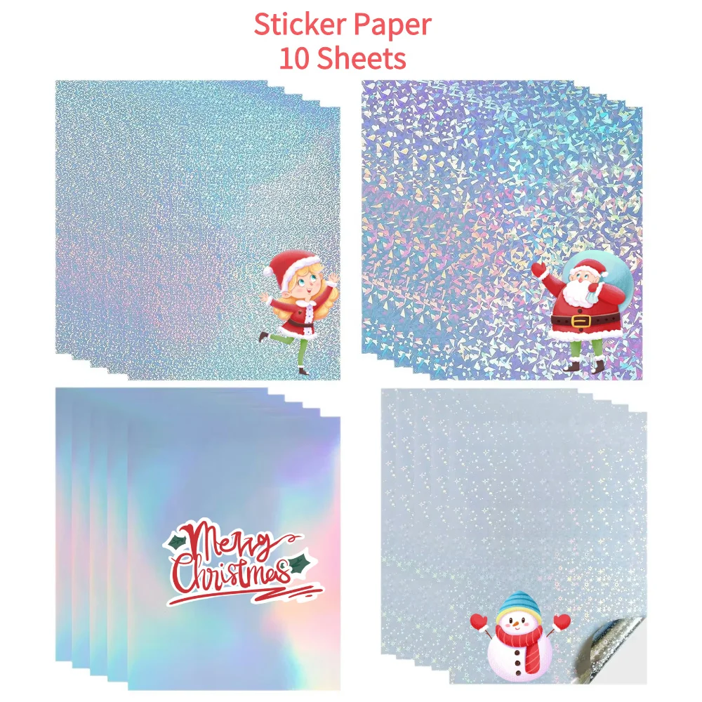 Holographic Printable Sticker Paper for Inkjet printer 10 Pcs A4 Vinyl Sticker Waterproof Rainbow Adhesive Paper Dries Quickly