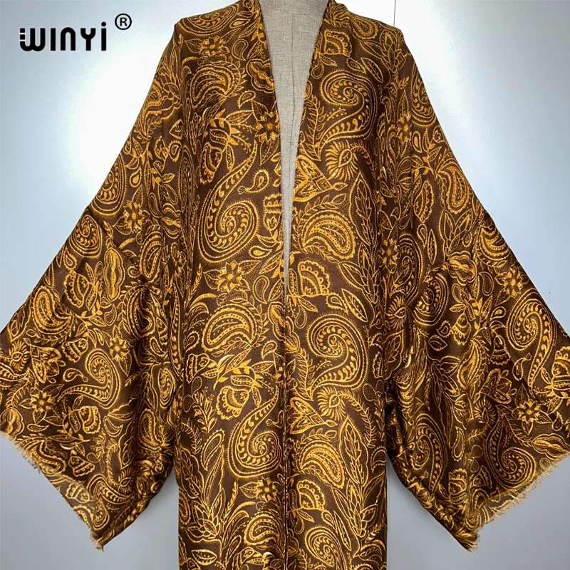 WINYI أفريقيا الصيف كيمونو فساتين امرأة مسلمة الشاطئ التستر سترة عباية امرأة مسلمة معطف بوهو قفطان ملابس الشاطئ النساء