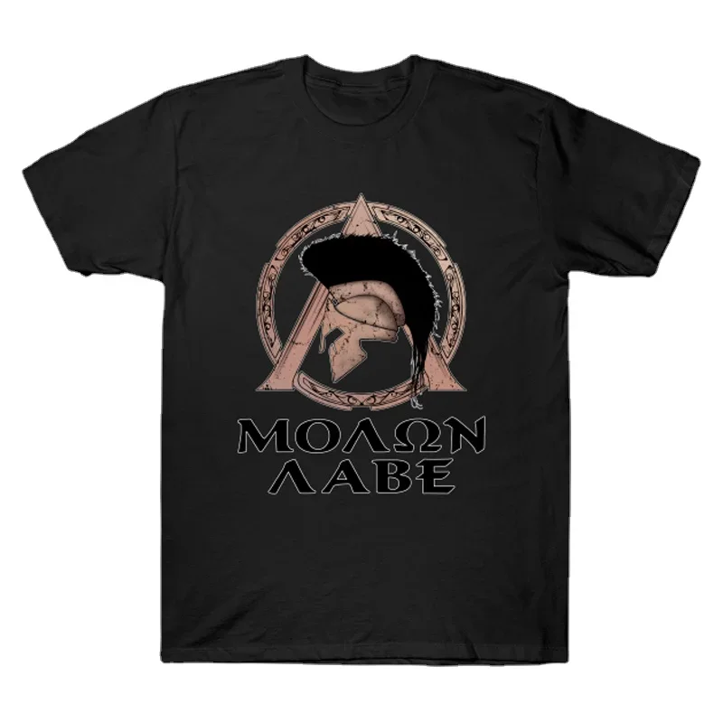 Spartan Warrior Chief Helmet and Symbol Molon Labe T-Shirt 100% Cotton O-Neck Short Sleeve Casual Mens T-shirt Size S-3XL