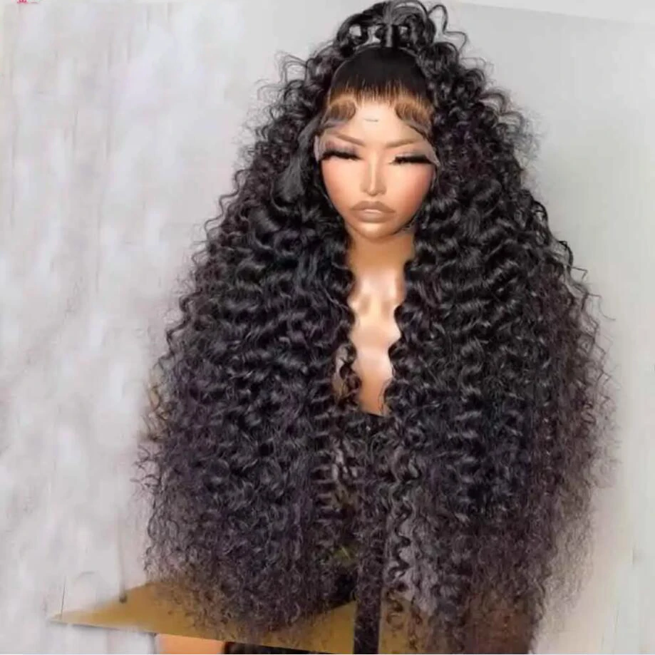 

Soft Preplucked Glueless 26Inch Long Natural Black Kinky Curly 180Density Deep Lace Front Wig For African Women Babyhair Daily