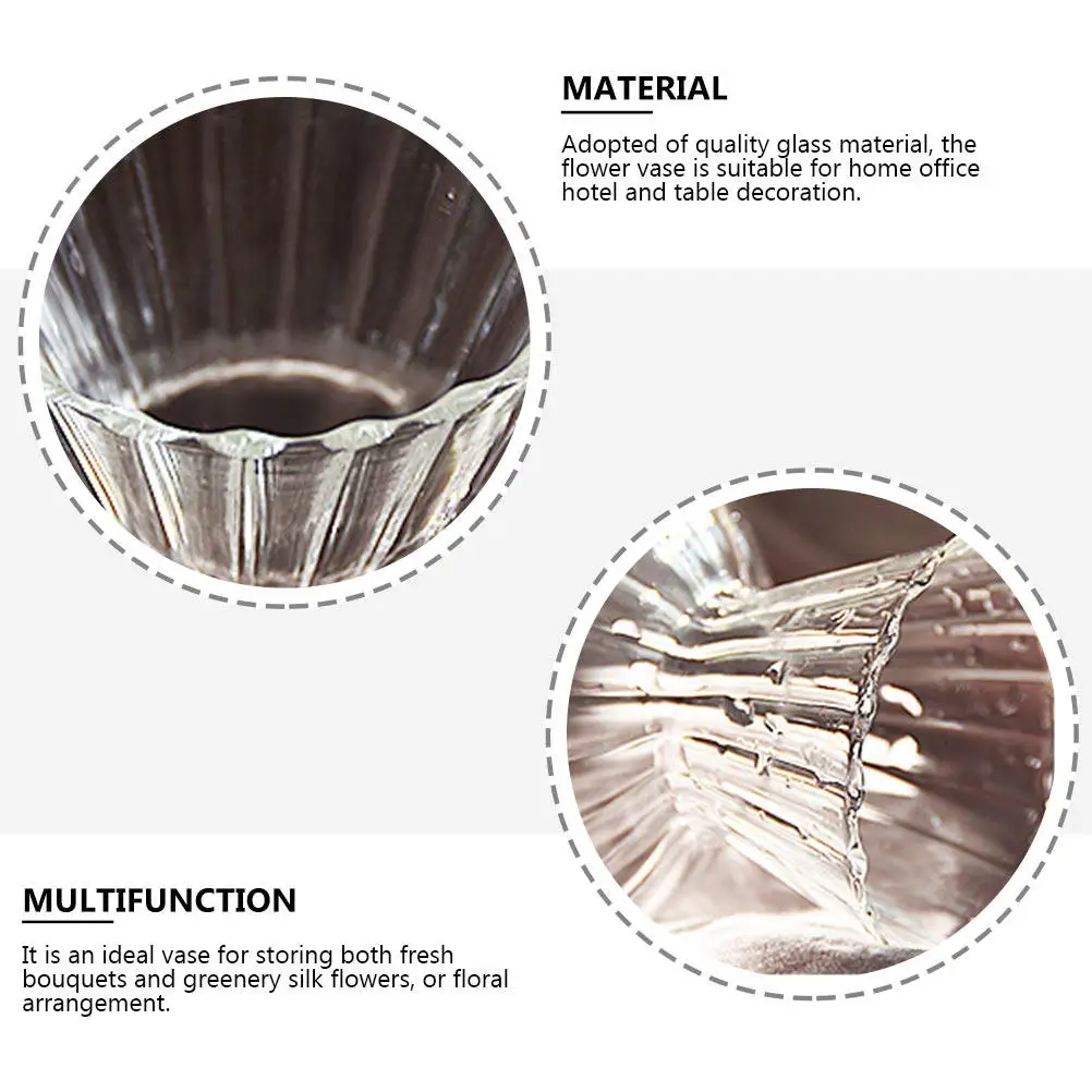 1Pcs High-Quality Striped Glass Vase Stylish Transparent Vase for Flower Implement Decor Living Dining Bedroom Desk Table