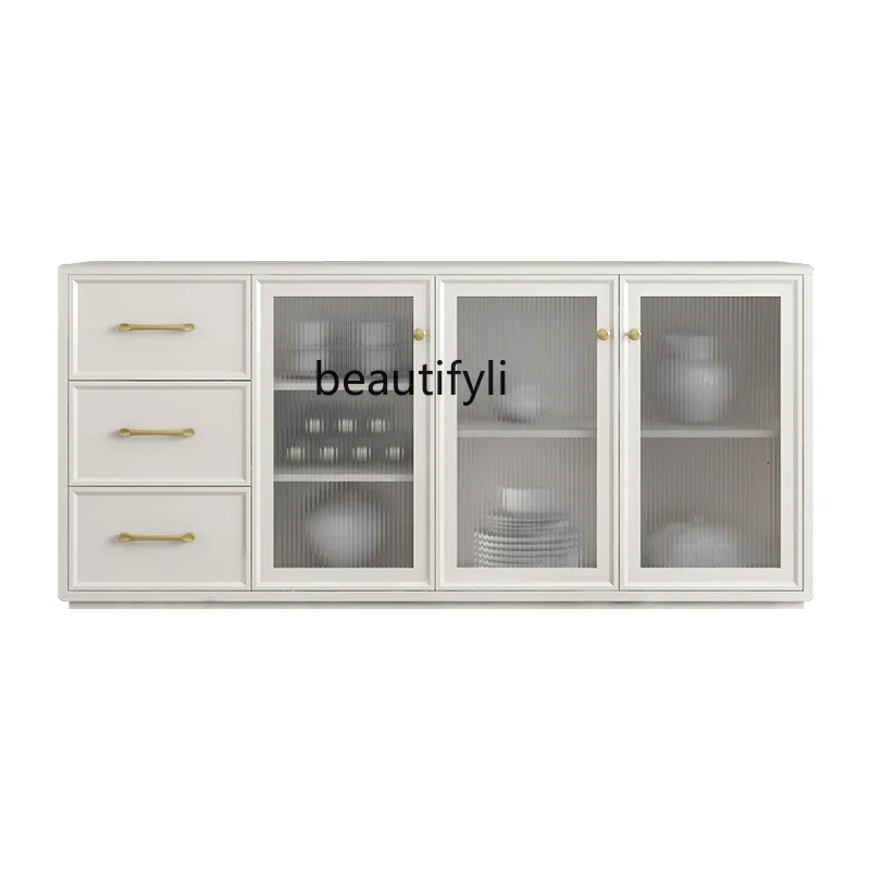 

zq1Solid wood dining side cabinet light luxury wine cabinet American living room wall glass storage cabinet