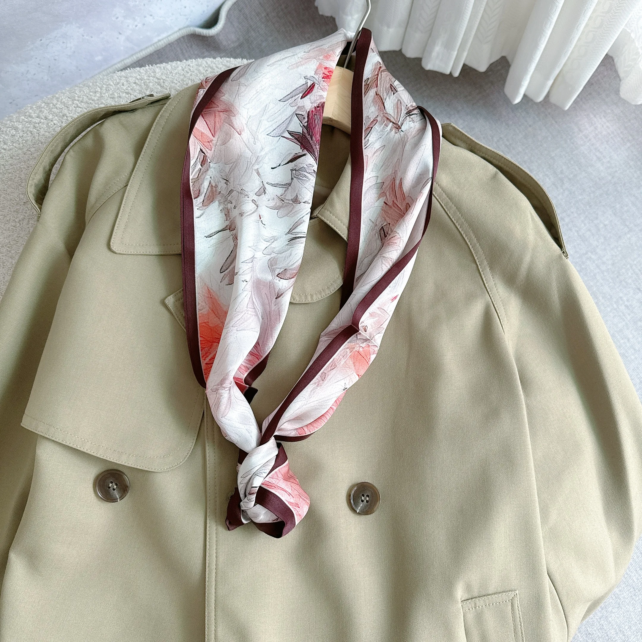 موضة النبيذ الأحمر الحرير وشاح للرقبة الراقية وشاح حريري طويل وضيق 100% الحرير الطبيعي العصابات الشعر للفتيات الشريط للشعر