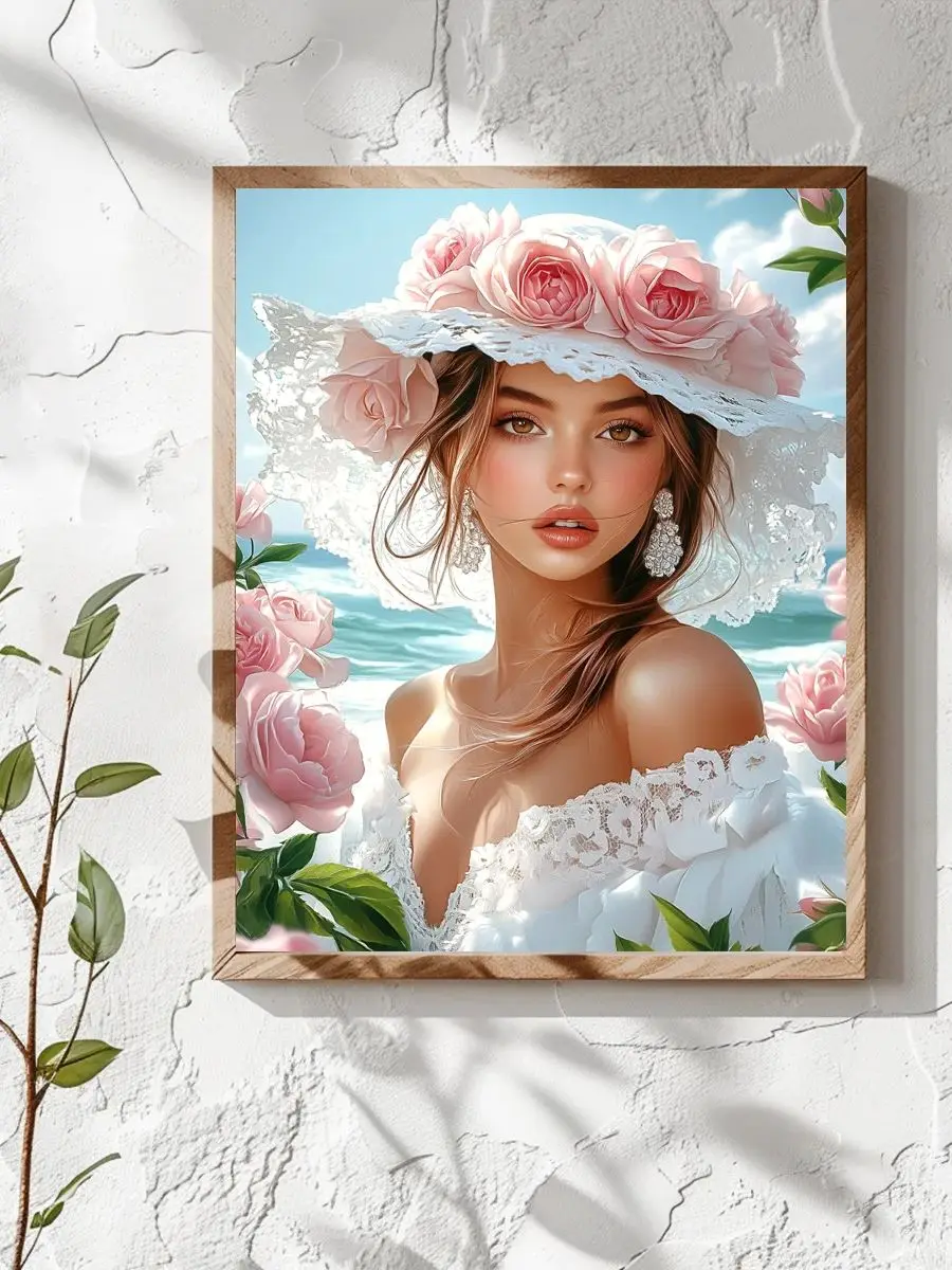 1 Stück 40x50cm/15,74*19,7 Zoll Blumen Frauen Kreuzstich-Set DIY-Set 11CT/14CT Vollstickerei Wandbild als Geschenk – Detail 1