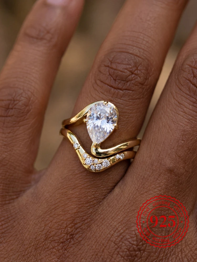 925 Sterling Silber Einfache Mode Wasser Tropfen Zirkon Ring Für Frauen, Verlobung, Hochzeit Luxus Hohe Qualität Edlen Schmuck