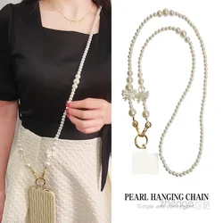 Crossbody Bow Pearl Chain Simple Long Clip-on Mobile Phone Case Universal Rope Manual String Pearl Chain New Bag Chain for Women