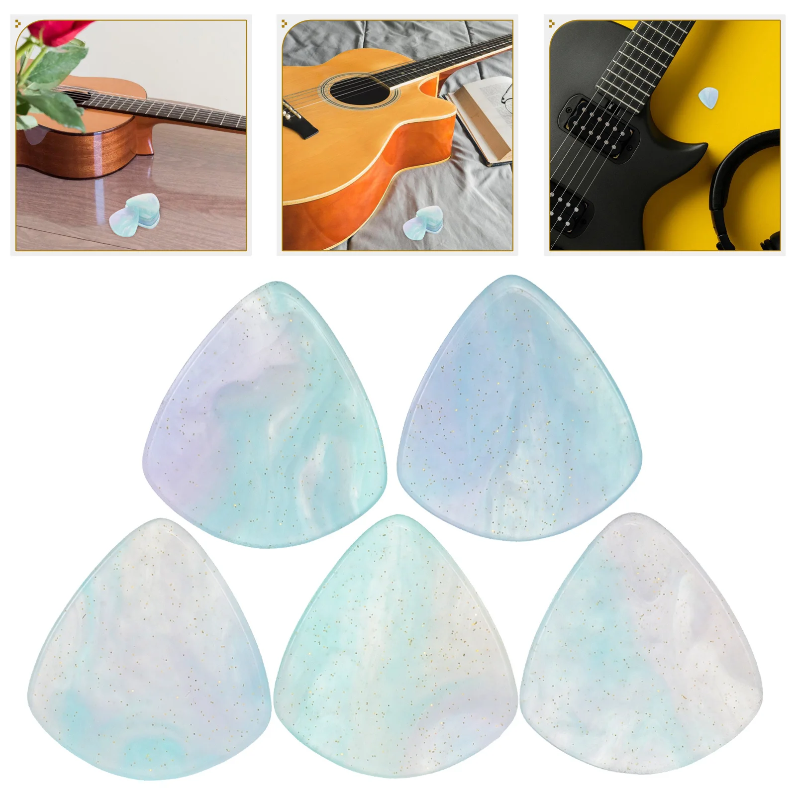 

5Pcs Heart Shaped Resin Guitar Picks Translucent Blue for Acoustic Electric Bass Lightweight Sturdy Plectrums Fast Playing