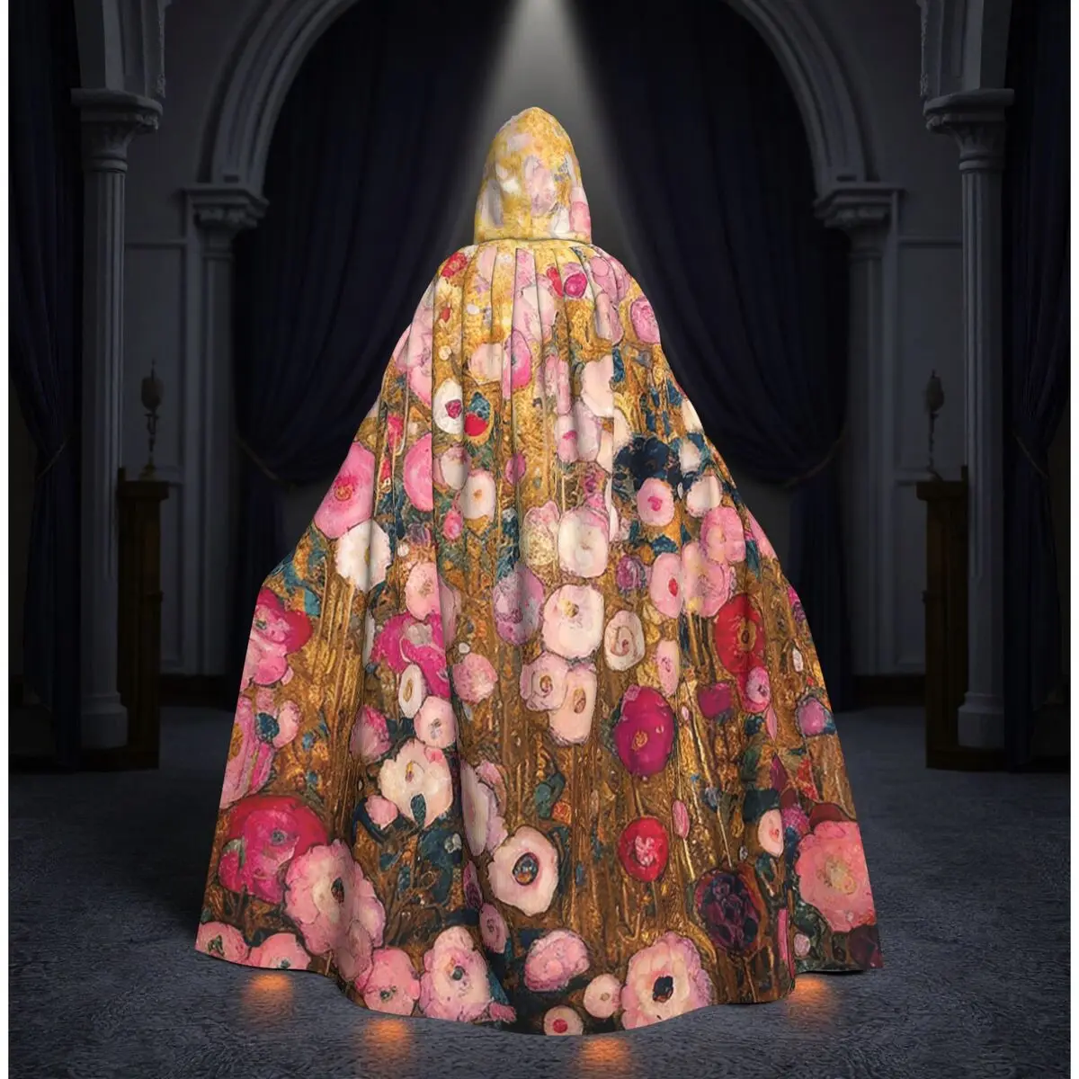 

Длинный плащ с капюшоном «Розовый цветочный сад» Густава Климта, костюм ведьмы, средневековый костюм, косплей, накидка на Хэллоуин, вампир, для взрослых, унисекс