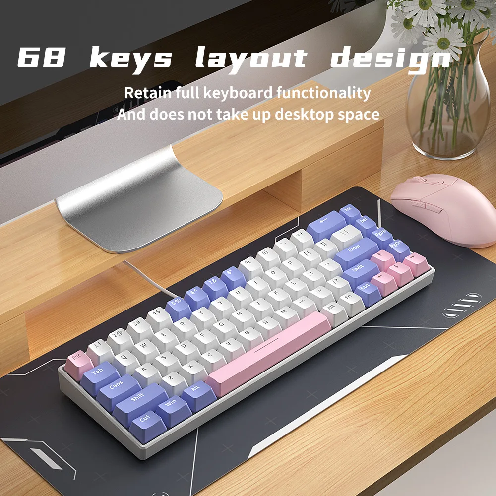 

68 Keys Wired Mechanical Keyboard Hot Plug Silent Gaming Keyboards Waterproof Backlit Laptop Keyboard Claviers for Ipad Notebook