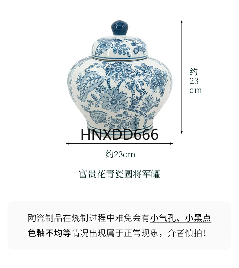 جرة سيراميك عامة، غطاء زجاجة من البورسلين الأزرق والأبيض، جرة تخزين مزهرية