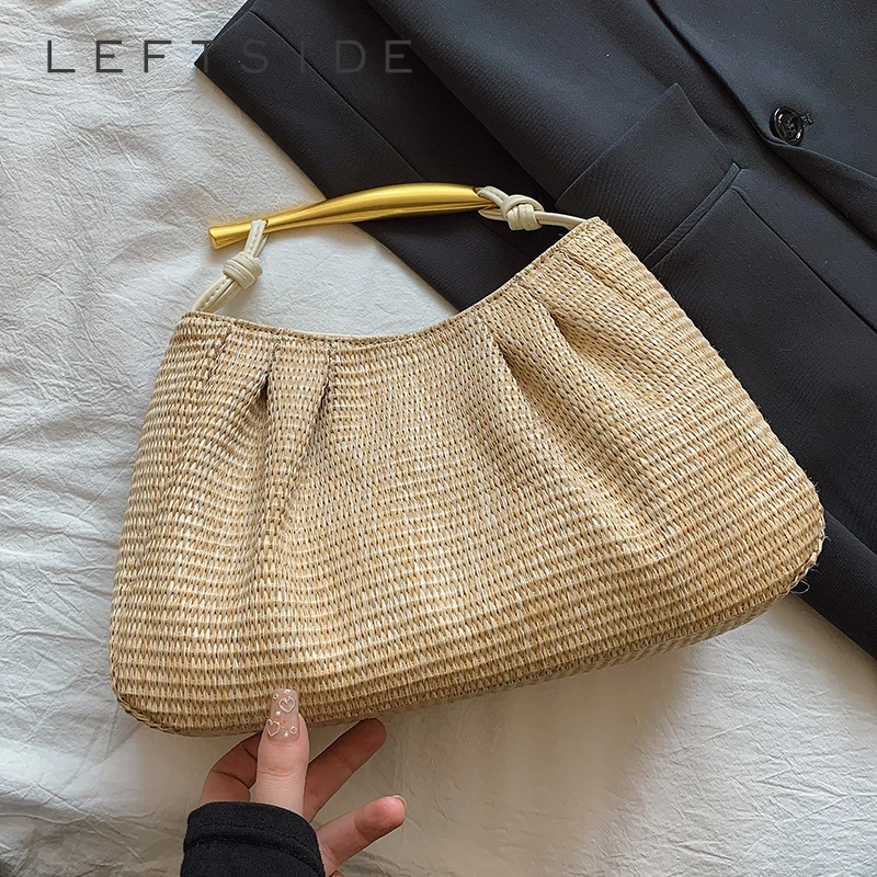 

LEFTSIDE Weave Straw Shoulder Bags for phone Women 2025 Summer New Trend Underarm Bag Females Beach Bags Handbags and Purses