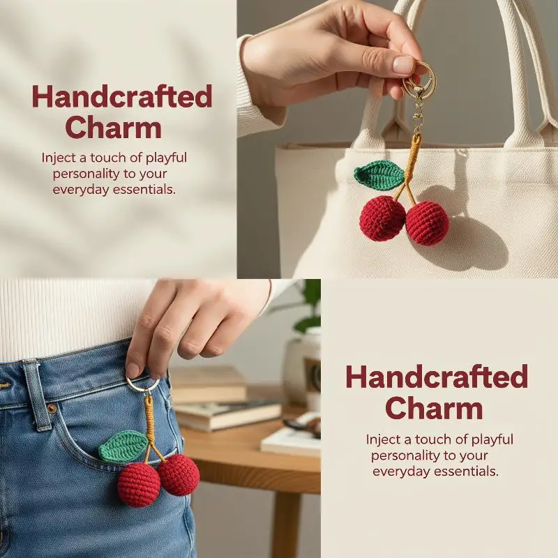 Crochet Lychee Cherry Keychain Accessories Unique Knitted Pendant Keyring Bag Charm Gifts