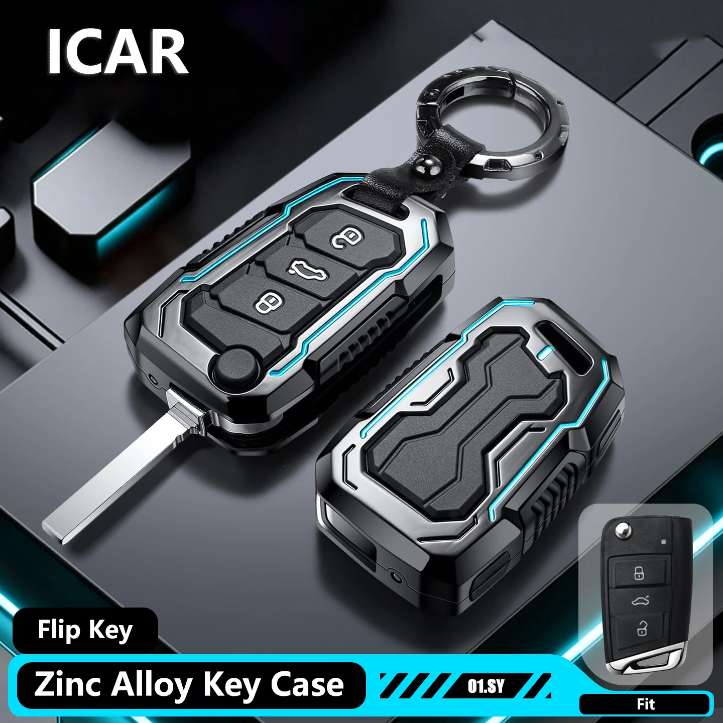 Zinc Alloy Mecha Style for VW for Volkswagen MK7 Tiguan MK2 Flip Folding Car Key Cover Case Remote Key Holder Protector Keychain