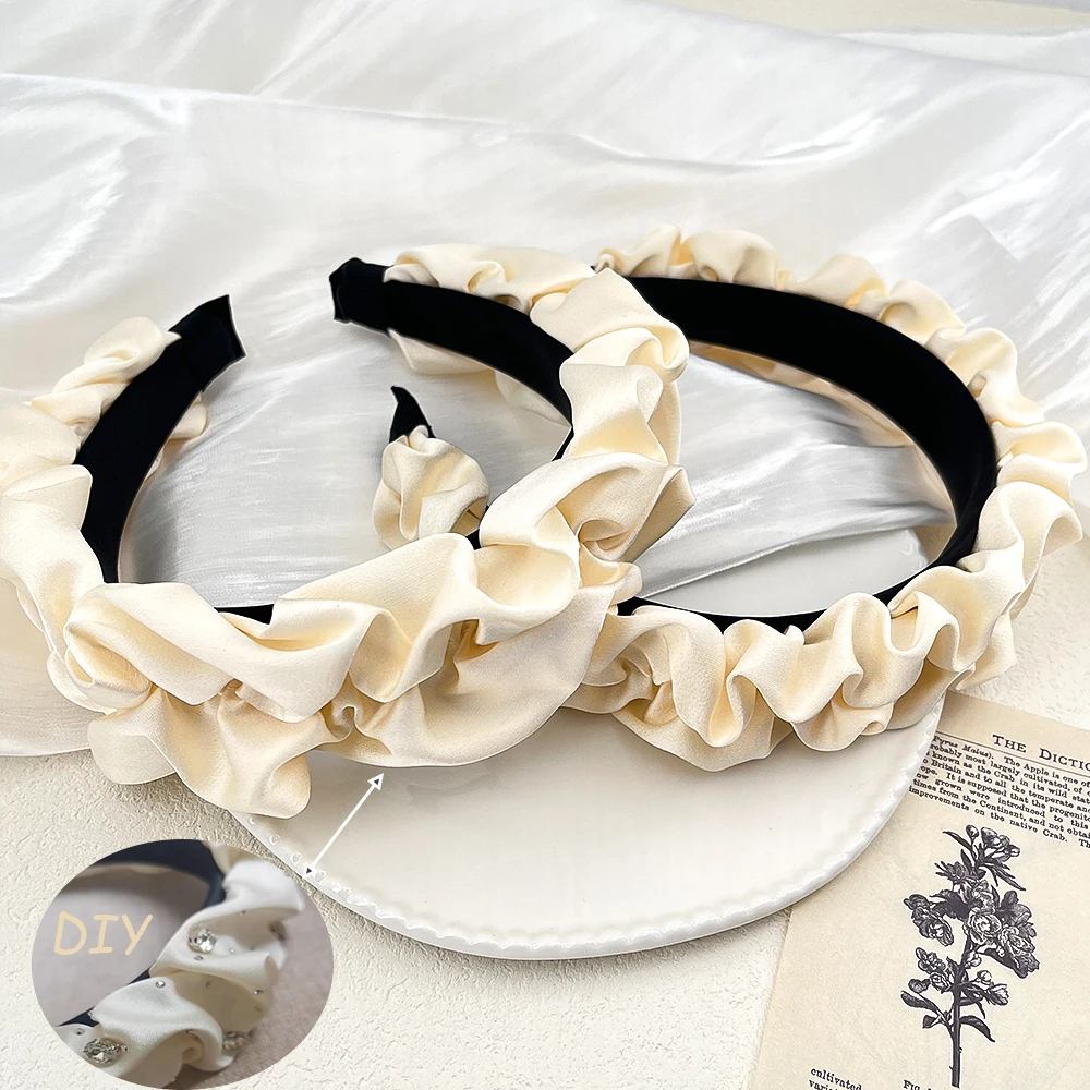 Hermosa diadema de aro para la cabeza de tela satinada con volantes hinchados para mujer y niña, perfecta para boda, fiesta, graduación, noche, precio bajo al por mayor