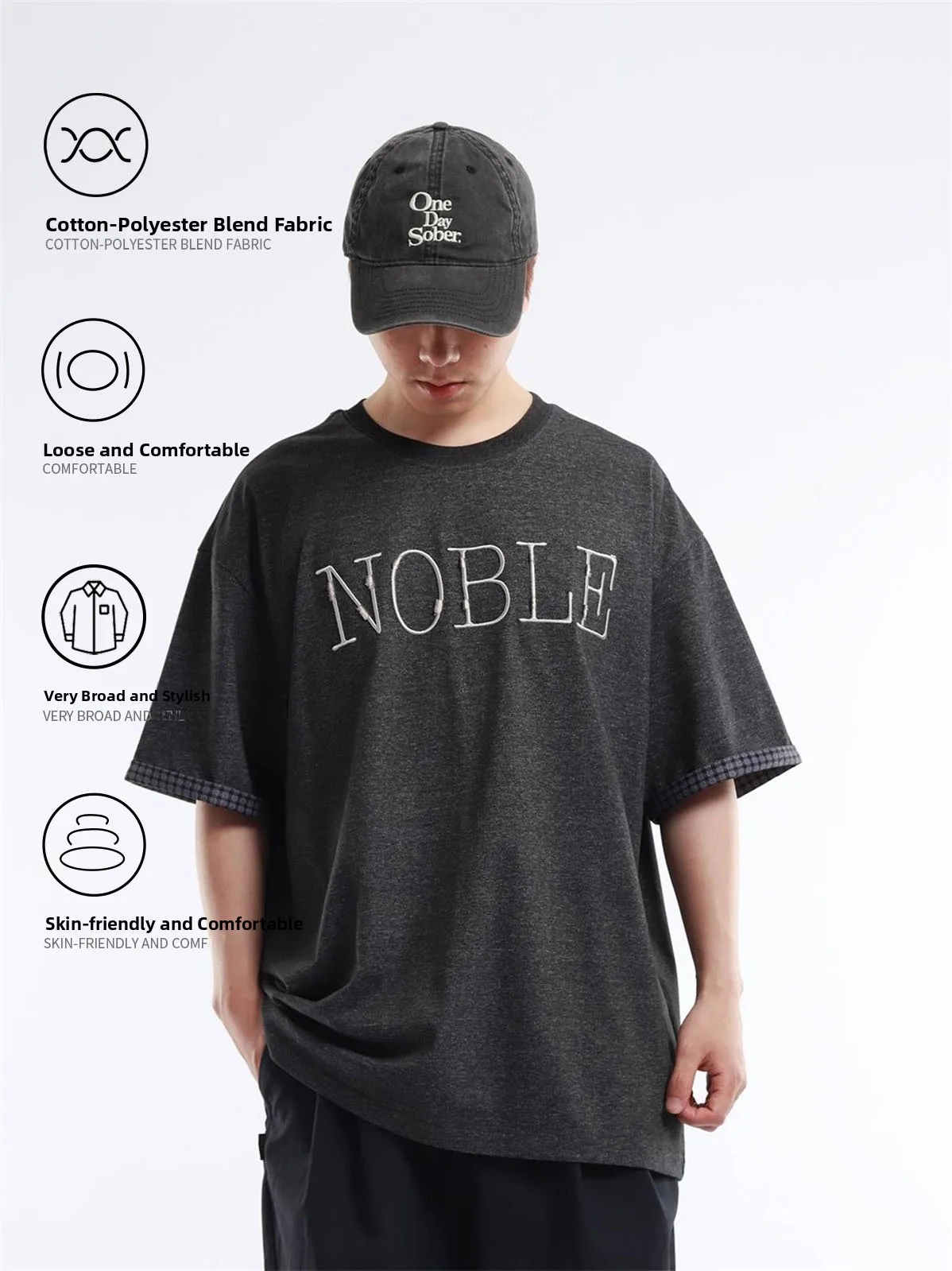Trendy Streetwear Loose Fit Short Sleeve T-Shirt with Embroidered  Thread Fabric round Neck Casual Style for Men